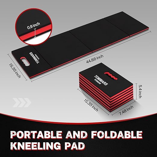 TOMMARS Heavy Duty Foldable Kneeling Pad 44.88", Thick Foam Work Mat with Handle & Tool Pockets, 5-Fold Mechanic Kneeling Pad Waterproof Non-Slip for Garage, Automotive Repair & Workshop | Five 15.35 x 7.48 x 0.9-Inch Panels, High-Density Foam, Tool Po...