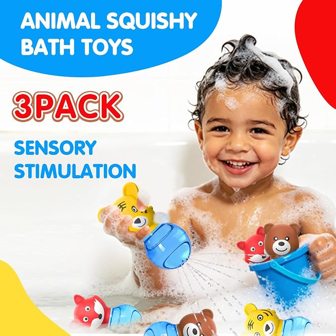 Sensory Bath Toys for Toddlers 1-3: 3PCS Bathtub & Pool Squirt Toys for Kids | Water Table & Tub Floating Toys | Silicone Water Sensory Toys for Boys & Girls Ages 1-6 Years Old
