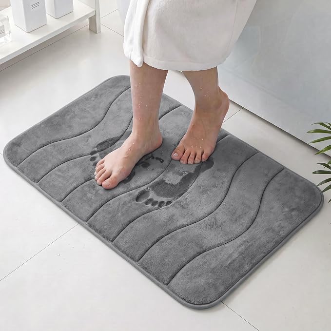 Flamingo P Memory Foam Bath Mat Rug,Non Slip Bathroom Rugs for Shower,24x36,Grey