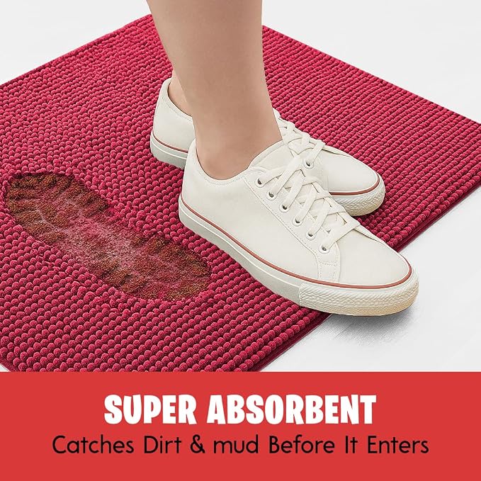 MUDGUARD MAT® Dog Door Mat for Muddy Paws, Super Absorbent Microfiber, Non-Slip Indoor Mat, Quick-Dry Chenille Rug for Pets & Entryway, Machine Washable, Red 19" x 30"