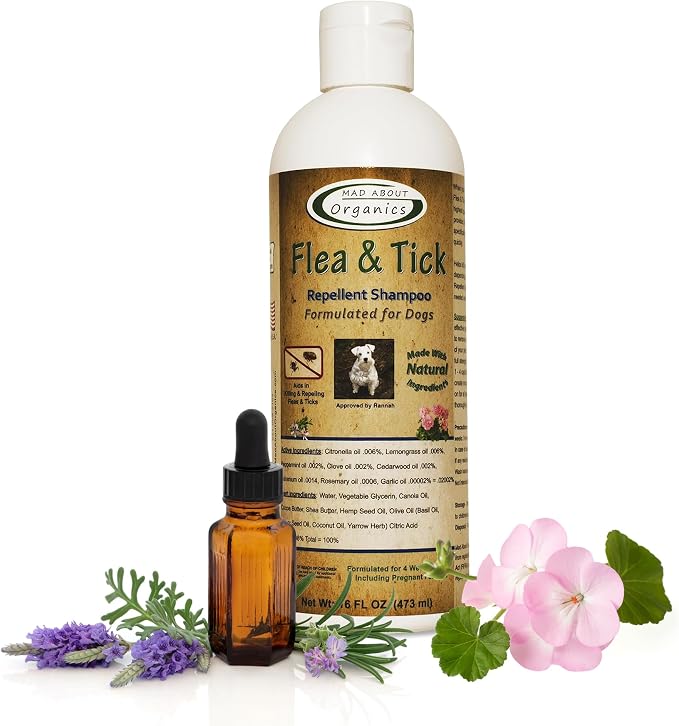 Flea & Tick Protection Shampoo for Dogs – Formulated to Deter Bugs – Gentle for Puppies 4 Weeks & Older and Suitable for Pregnant Dogs – pH Balanced for Regular Use, 16 FL OZ