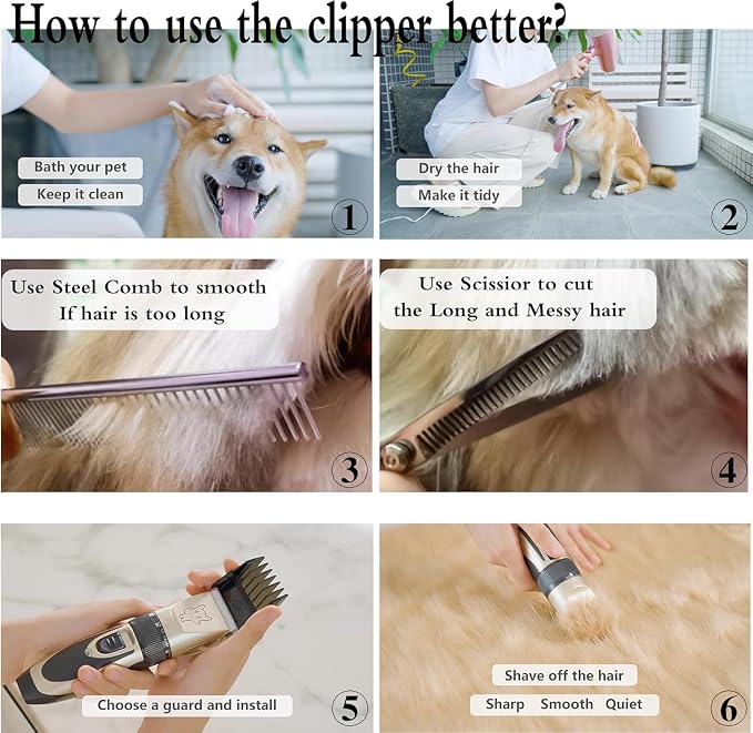 Highdas Dog Clippers for Grooming Low Noise, Cordless Electric Dog Grooming Kit Clippers Rechargeable, Quiet Dog Shaver, Pet Hair Trimmer Kit for Dogs & Cats (Red)
