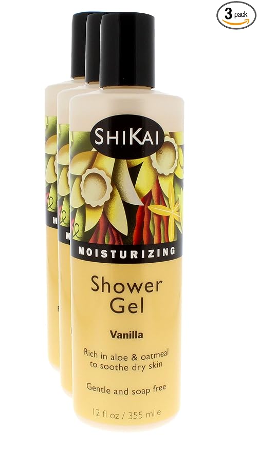 ShiKai Daily Moisturizing Shower Gel (Vanilla, 12oz, Pack of 3) | Gentle Formula | Aloe Vera & Oatmeal for Soft, Healthy Skin | Dry Skin Relief