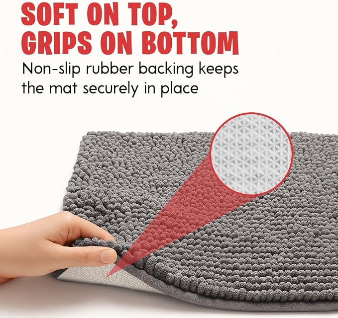 MUDGUARD MAT® Dog Door Mat for Muddy Paws, Super Absorbent Microfiber, Non-Slip Indoor Mat, Quick-Dry Chenille Rug for Pets & Entryway, Machine Washable, Grey 19" x 30"