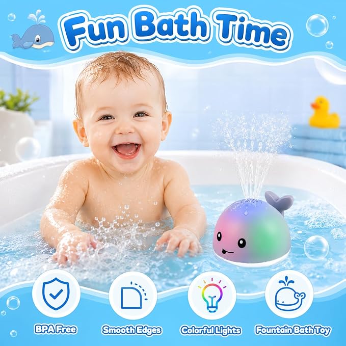 Gigilli Baby Bath Toys, Light up Bath Toys for Kids Ages 1-3, Pool Water Toys 1 Year Old Boys Girls Gifts, 6-12-18 Months Baby Whale Bath Toy Sprinkler, Toddler Fountain Bathtub Water Table Toy