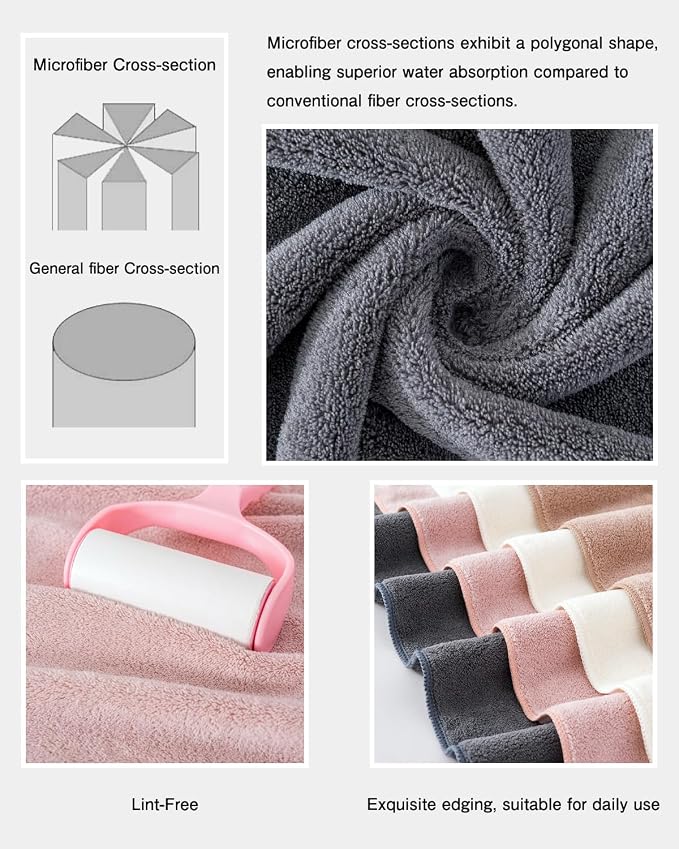 sakano Family Sized 8 Piece Towel Bundle, 4 Bath Towels and 4 Hand Towels, Mixed Color, Ultra Absorbent Soft, Fade-Resistant Lint-Free, Great for Daily Use and Spa - Pink+White+Khaki+Dark Grey