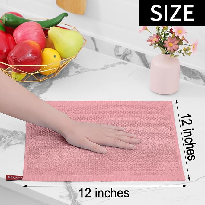 Homaxy 100% Cotton Waffle Weave Kitchen Dish Cloths, Ultra Soft Absorbent Quick Drying Dish Towels, 12 x 12 Inches, 18-Pack, Dried Rose