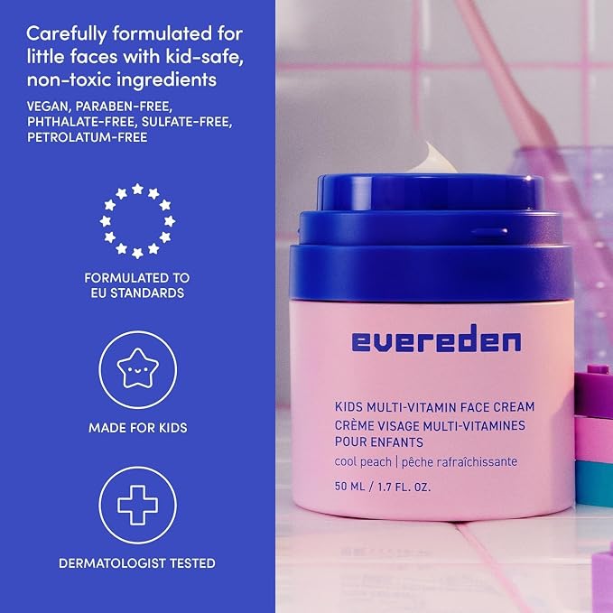 Evereden Kids Face Cream Cool Peach 1.7oz Refill Jar + Refill Pod 1.7oz | Multi-Vitamin Skincare for Kids, Niacinamide, Omegas | Lightweight Hydration Made for Daily Routine | Dermatologist Tested