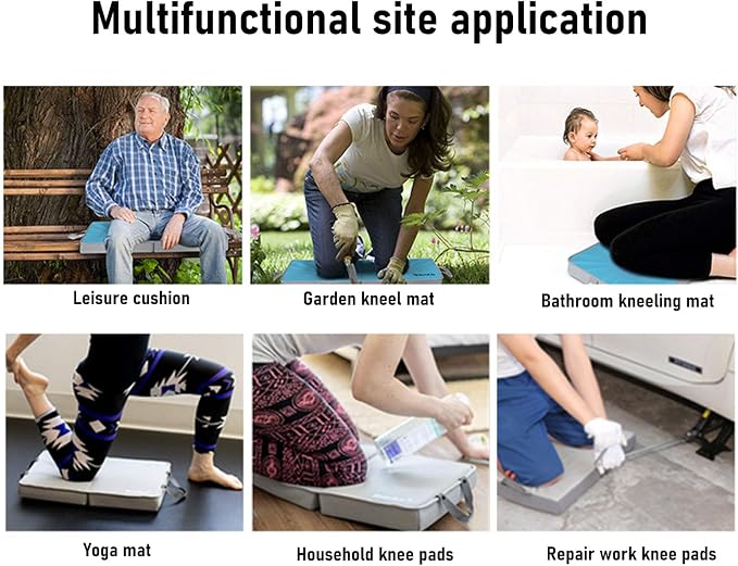 Portable Gardening Knee Pad, Foldable Knee Cushions, Dual Layer Memory Foam Thick Kneeling Pad with Handle for Garden, Bath, Camping, Outdoor Movie Nights (Large)