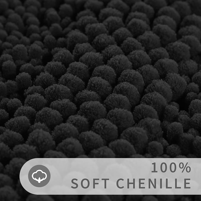 Yimobra Toilet Rugs U Shaped Washable 24 x 20, Non Slip and Super Absorbent Toilet Mat, Quick Dry, Ultra Luxury Microfiber Chenille Plush Fluffy Contour Bath Rugs for Toilet Base, Black