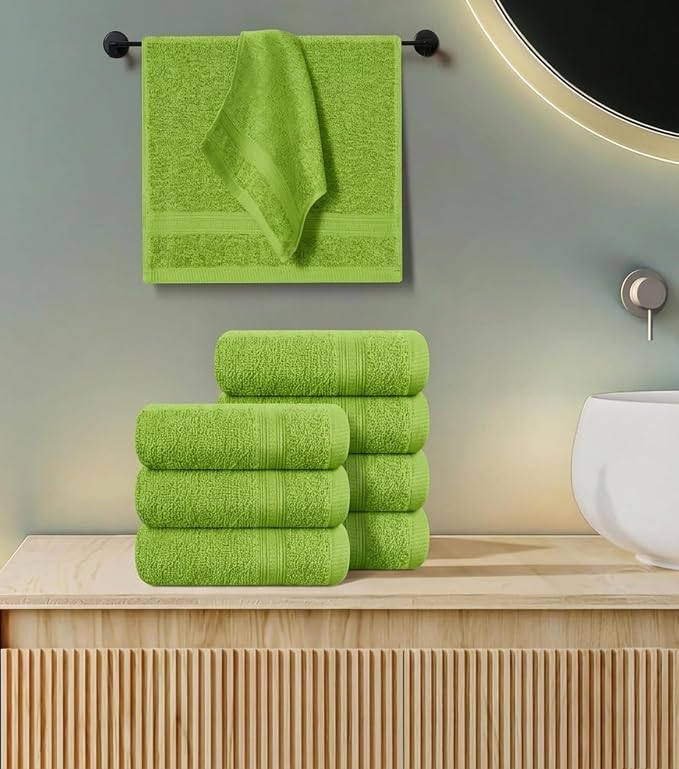 BOUTIQUO Ultra Soft Cotton Washcloths, Contains 12 Piece Face Cloths 12x12 inch, Ideal for Everyday use Face Towels, Compact & Lightweight Multi Purpose Washcloths - Kiwi Green
