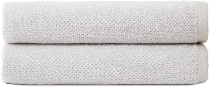 Cozy Earth Nantucket 60% Cotton 40% Viscose from Bamboo Bath Towel - 600 GSM Plush & Fast-Drying with Rice Weave Pattern - 2 Pack 30" x 58" Luxury Bath Towel - Light Grey