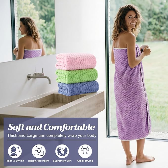 Peryiter 4 Pcs Extra Large Bath Towels Set 35 x 70 Inches Coral Fleece Oversized Bathroom Towel Quick Dry and Absorbent Bath Sheet for Bathroom Shower Gym Beach Yoga Sport Spa(Pink,Blue,Green,Purple)