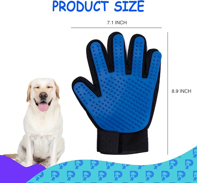 Dog Bath Gloves - Silicone Hair Removal Gloves for Dogs, Cats - Pet Grooming Mittens for Shedding, Bathing,Massaging. Flexible, Comfortable Adjustable Strap. for All Hair Types (Blue)