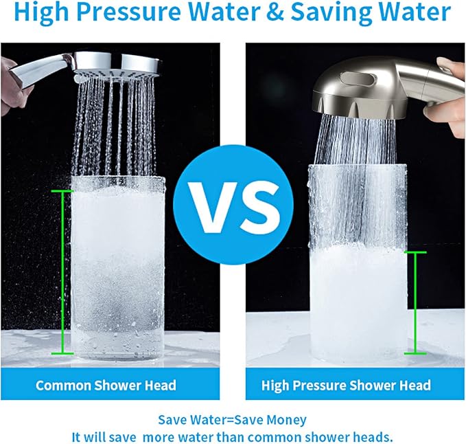 KAIYING Drill-Free High Pressure Handheld Shower Head with ON/OFF Switch, 3 Spray Modes - Brushed Nickel