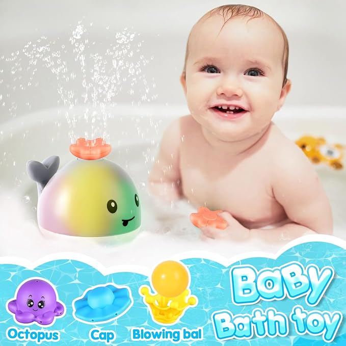 Gigilli Light Up Whale Bath Toy Sprinkler, 4 Modes Play for Kids Ages 1-3 | Baby Bath Toys with 4 Modes Bathtub Toy 1 Year Old Boys Girls Pool Water Toys for Babies 6-12-18 Months Toddler Birthday Gift