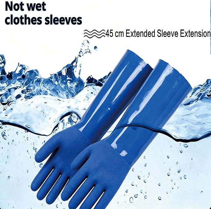 YOFANG 17.7" L Pet Grooming Bathing Gloves,Waterproof Cat Bite-Proof Hair Removal Brush Gloves,Rubber Washing Gloves for Dogs & Cats with Massage Frosted Particles,Blue