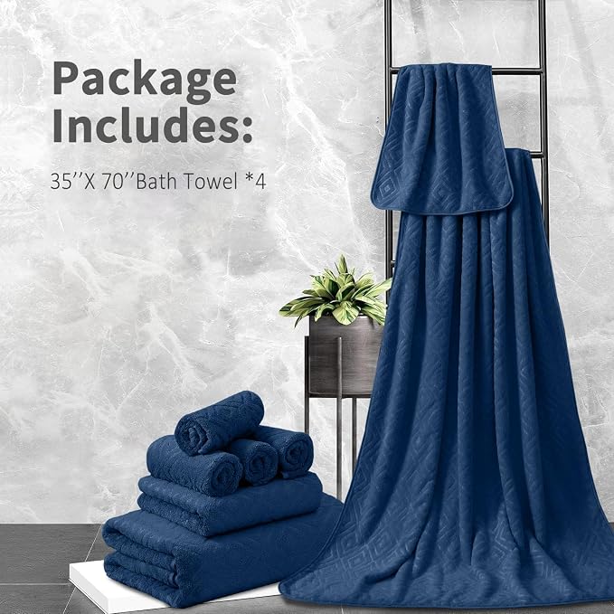 Bath Towel Set of 4 Extra Large Bath Sheet 35"x70" Oversized Bath Towel Soft Microfiber Bathroom Towel for Adults Highly Absorbent Quick Dry Towel Set for Bathroom,Hotel,Shower Towel Bath Sheet Navy