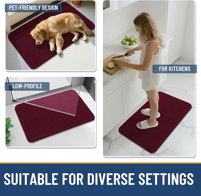 Arotive Bathroom Rugs 70" x 24", Ultra Soft Absorbent Chenille Bath Rugs, Rubber Backing, Machine Washable Bath Mats for Bathroom Floor, Tub and Shower, Home Decor Accessories, Burgundy