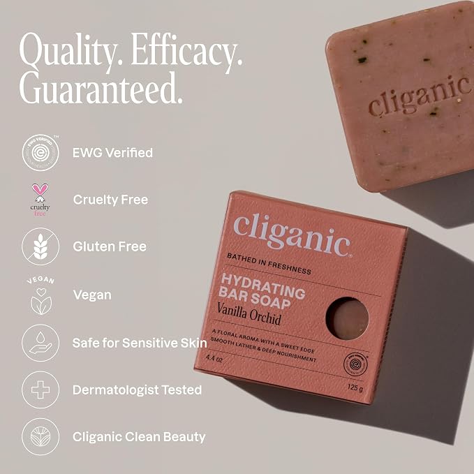 Cliganic Hydrating Bar Soap -Body Soap For Men & Women with 98% Natural Ingredients Cleanses, Moisturizes & Nourishes, Leaves Skin Soft - Vetiver Jasmine & Vanilla Orchid Scents (2 Pack)