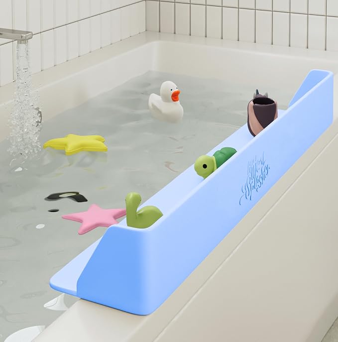 Little Splasher PlayPad, 3-Ft Long with SplashGuard For Bathtub, 5-Inch Tall - Kids Mess-Free Bath and No Leaks with Strong Suction Cups - Ocean Blue