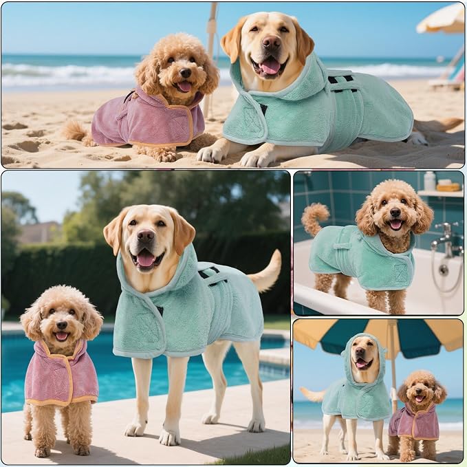 DENTRUN Dog Robes for After Bath Super Absorbent Fast Drying Coat with Hood | with Hood, Bathrobe Beach Essentials, Bath Towel for S/M/L dogs, Bath/Beach/Swimming Towel, Quick Dry Robe, XS-XXL