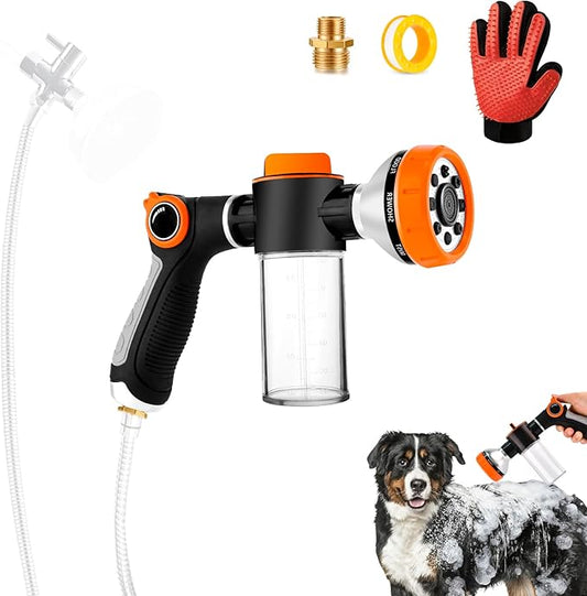 Dog Shower Attachment for Bathroom & Bathtub, 8 Sprayer Modes Dog Washing Hose Attachment with Pet Grooming Glove, Fit G1/2 Shower Hose
