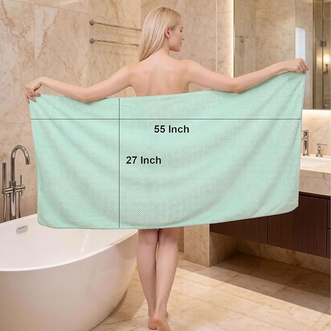 2 Pack Bath Towel Set, Lightweight Waffle Bath Towel Set, Microfiber Super Soft Highly Absorbent, Sturdy Quick Drying Towels for Bathroom, Gym, SPA, Yoga (2 Piece 27" x 55", Green)