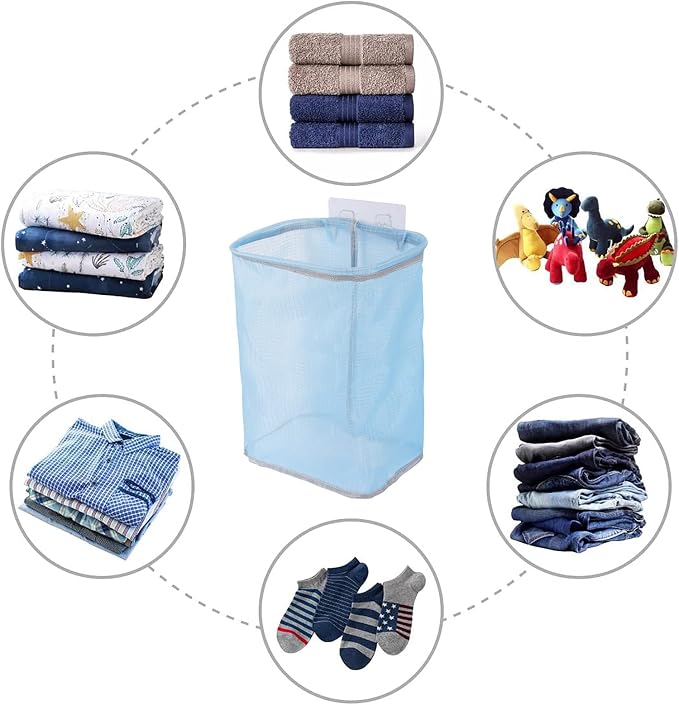 Linkidea 2 Pack Mesh Hanging Storage Organizer, Bathtub Basket with Adhesive Hooks, Shower Caddy for Kid Bathroom Accessories (Blue & Pink)