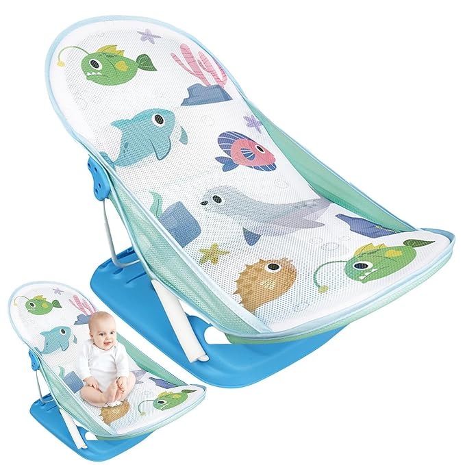 Toddler Folding Shower Rack – Portable Bath Seat, Foldable Baby Bather | Adjustable Infant Washing Support, Space-Saving Tub Station for Bathroom Counter Sink Home Use