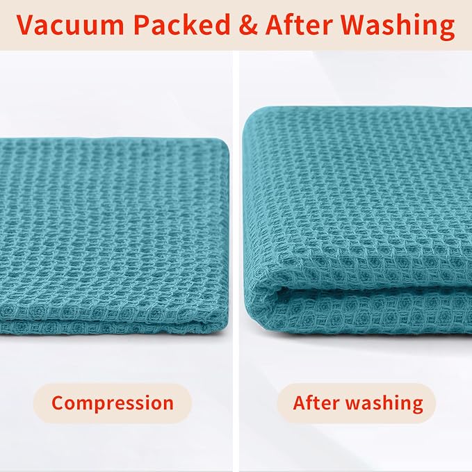 Homaxy 100% Cotton Waffle Weave Kitchen Dish Towels, Ultra Soft Absorbent Quick Drying Cleaning Towel, 13 x 28 Inches, 6-Pack, Lake Blue