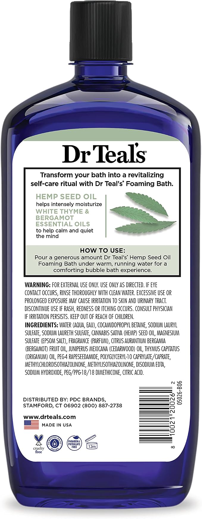 Dr Teal's Foaming Bath with Pure Epsom Salt, Cannabis Sativa Hemp Seed Oil, 34 fl oz (Pack of 4)