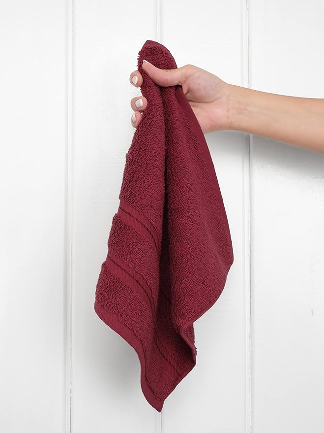 American Soft Linen Luxury Washcloths for Bathroom, 600 GSM 100% Cotton 4 Piece Turkish Wash Cloth Set, 13x13 in Soft Rags for Body and Face, Bordeaux Washcloths
