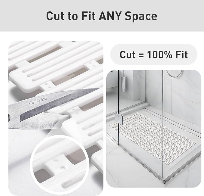 XIYUNTE Shower Mat Non Slip Bath Mat for Tub - 27 X 16 Inch TPE Bathtub Mat Non Slip Shower Mats for Inside Shower, Bath Tub Mat with Powerful Suction Cup, Easy to Cut and Dry, White