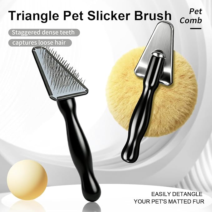 Triangle Pet Slicker Brush for Dogs&Cats Eyes&Face Grooming | 12mm Stainless Steel Pins,Solid Wood Handle,Small Dog Slicker Brush Grooming Tool,Effectively Grooms Hair on Delicate Areas