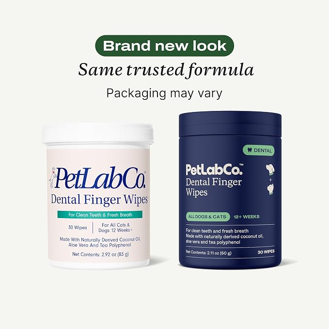 PetLab Co. Dental Finger Wipes - Easy to Use Dog & Cat Teeth Cleaner - Freshens Breath & Provides A Thorough Clean – Supports Overall Oral Hygiene – Alcohol & Fragrance Free - Packaging May Vary