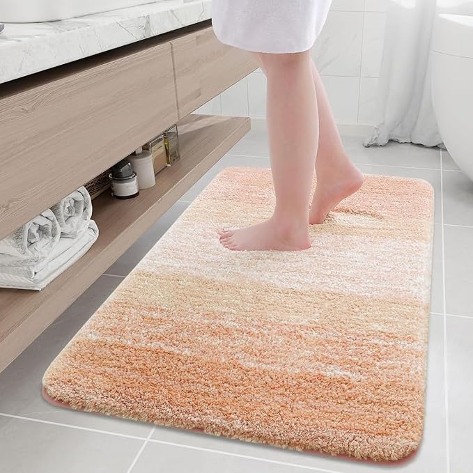 Arotive Microfiber Bathroom Rugs, Shaggy Soft and Absorbent Bath Rug, Thick Plush Machine Washable Dry Bath Mats for Bathroom, Tub and Shower, 36x24, Peach, Rectangular