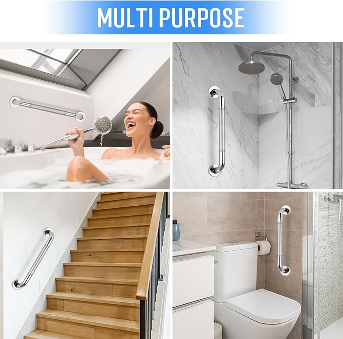 2 PCS Shower Grab Bars for Seniors, 16 Inch Anti Slip Shower Handle, Stainless Steel Bathroom Balance Bar, Safety Hand Rail Support, Assist Bath Handrails for Handicap, Elderly, Pregnant