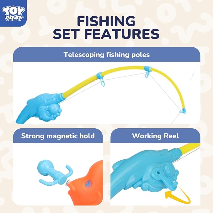 TOY Life 4-Player Magnetic Fishing Game for Kids 3-5 - Toddler Fishing Pole Set with Fish Toys - Bath & Pool Toys - Water Table Accessories - Educational Fishing Toy Rod for Boys Girls