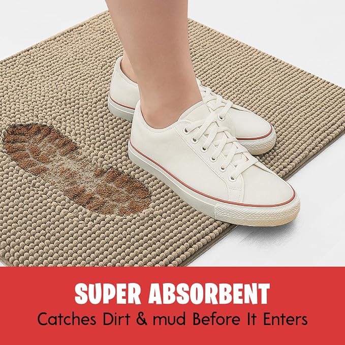 MUDGUARD MAT® Dog Door Mat for Muddy Paws, Super Absorbent Microfiber, Non-Slip Indoor Mat, Quick-Dry Chenille Rug for Pets & Entryway, Machine Washable, Beige 24" x 36"