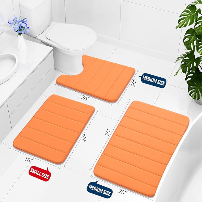 Buganda Memory Foam Bath Mat, 44" x 24", Ultra Soft Bathroom Rugs, Water Absorbent and Machine Washable Bath Rug Runner for Bathroom, Shower, and Tub, Orange
