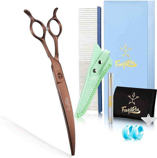 High-end Professional Dog Grooming Curved Scissors Pet Curved Shears 7.5 Inches Extremely Very Sharp Made Of Stainless Steel Alloy By Hand For Dog Cat Groomer