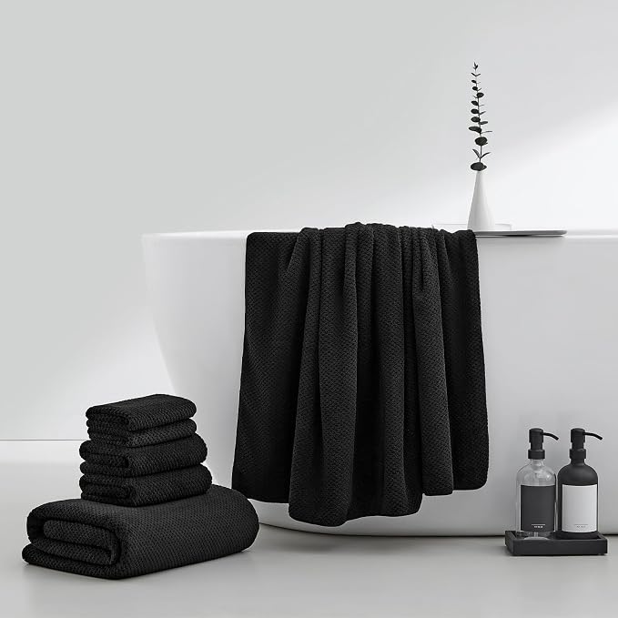 Oversized Bath Towels Extra Large 40x80 Inches Bath Sheets for Adults Super Soft Quick Dry Highly Absobent Microfiber Shower Towels (6 Piece,Black)