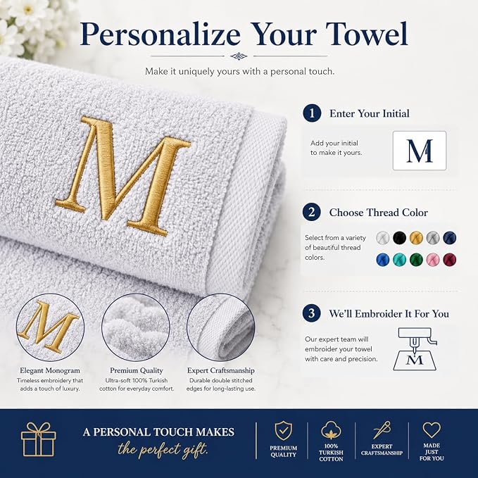 Personalized Bath Sheet Towel for Spa, Pool, College Dorm - Customized Jumbo Towel Oversized- Super Soft, Highly Absorbent Turkish Cotton - Monogrammed Towel (White, Bath Sheet Oversized 1pc)