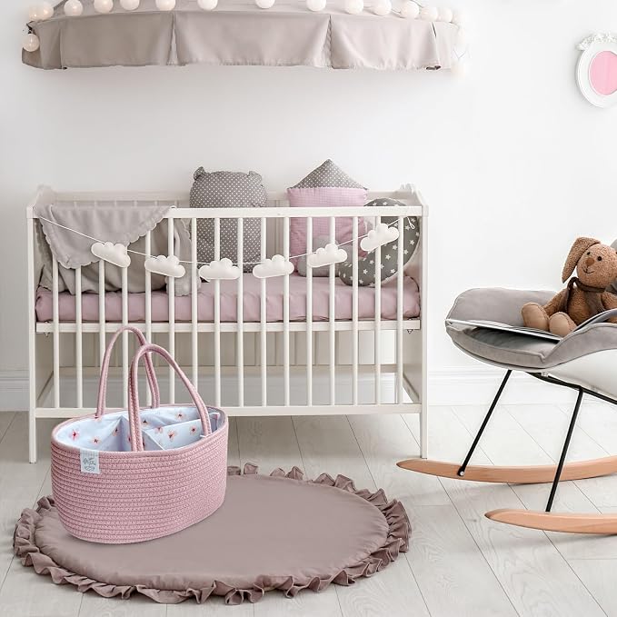 KiddyCare Diaper Caddy Nappy Organiser Changing Basket (Pink)