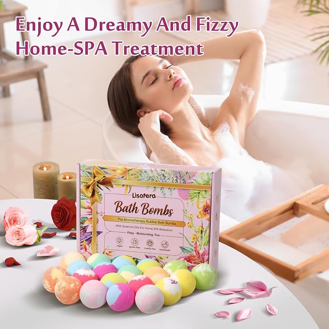 Bath Bombs for Women, 20 Bath Bombs Gift Set with Shea Butter Moisturizing & Essential Oils, Mothers Day Gifts for Mom, Women, Her/Him, Girlfriend, Wife, Birthday, Spa Relaxing Bubble Bath Fizzy Ball
