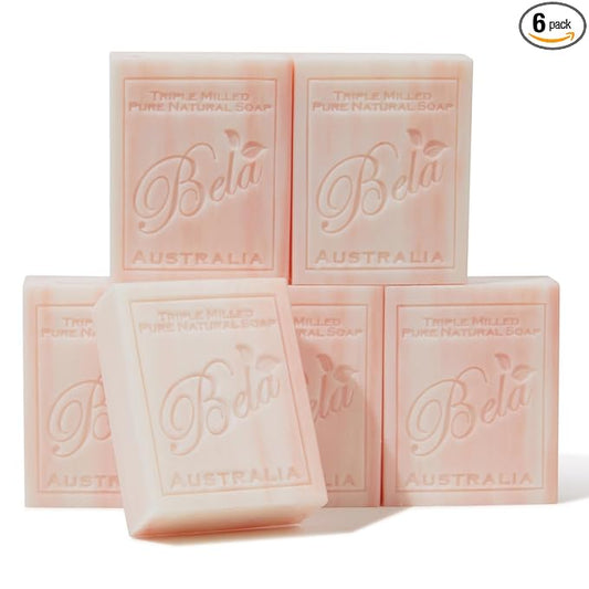 BELA Romantic Gardenia Soap 3.3 OZ Pack of 6, Long Lasting French Triple Milled Bar Soap with Organic Shea Butter Hand, Face and Body Wash Bar, Made in Australia
