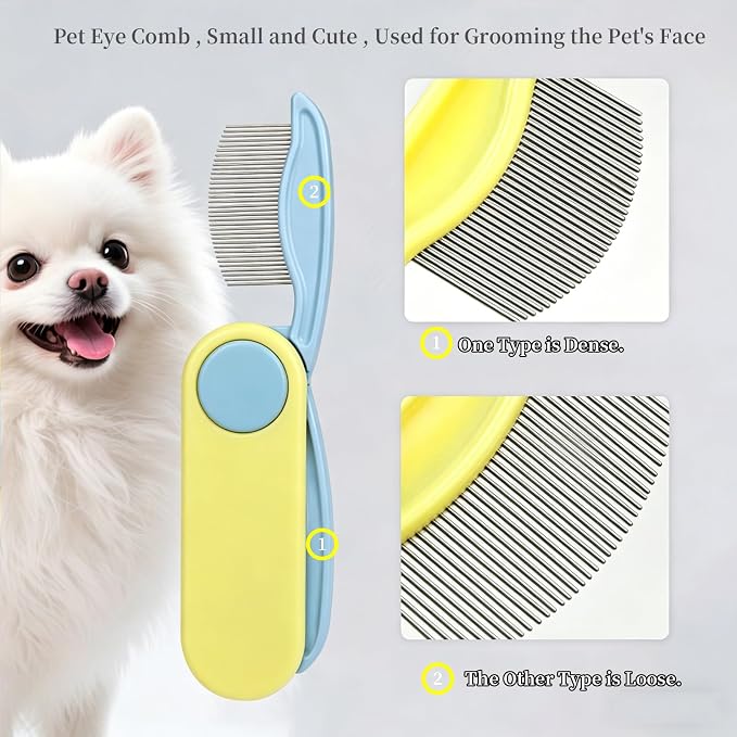 Foldable Dual-Head Tear Stain Remover Eye Comb for Small Dogs Cats Hamsters Grooming Tool, Fit Yorkie, Shih Tzu, Maltese, Poodle, Cockapoo ， Puppy Essentials, Flea Brush (Purple)