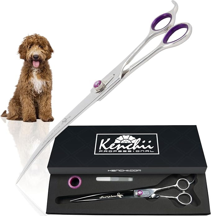 Kenchii Scorpion Dog Grooming Scissors, 9 Inch Curved Shears, Dog Scissors for Grooming, Professional Pet Grooming Scissors, Heavy Duty, Durable and Sharp