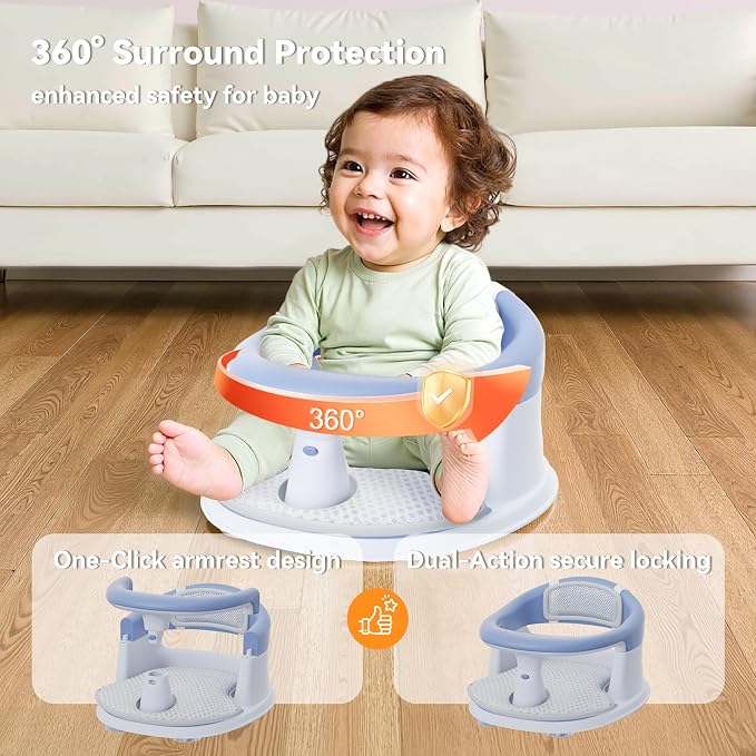 Baby Bath Seat for Babies 6 Months & Up - 360° Protection Bath Seats for Babies Sitting Up | Baby Bath Chair with Temperature Alert & Cushion | Toddler Bath Seat Newborn Infants Baby Bathtub Seat